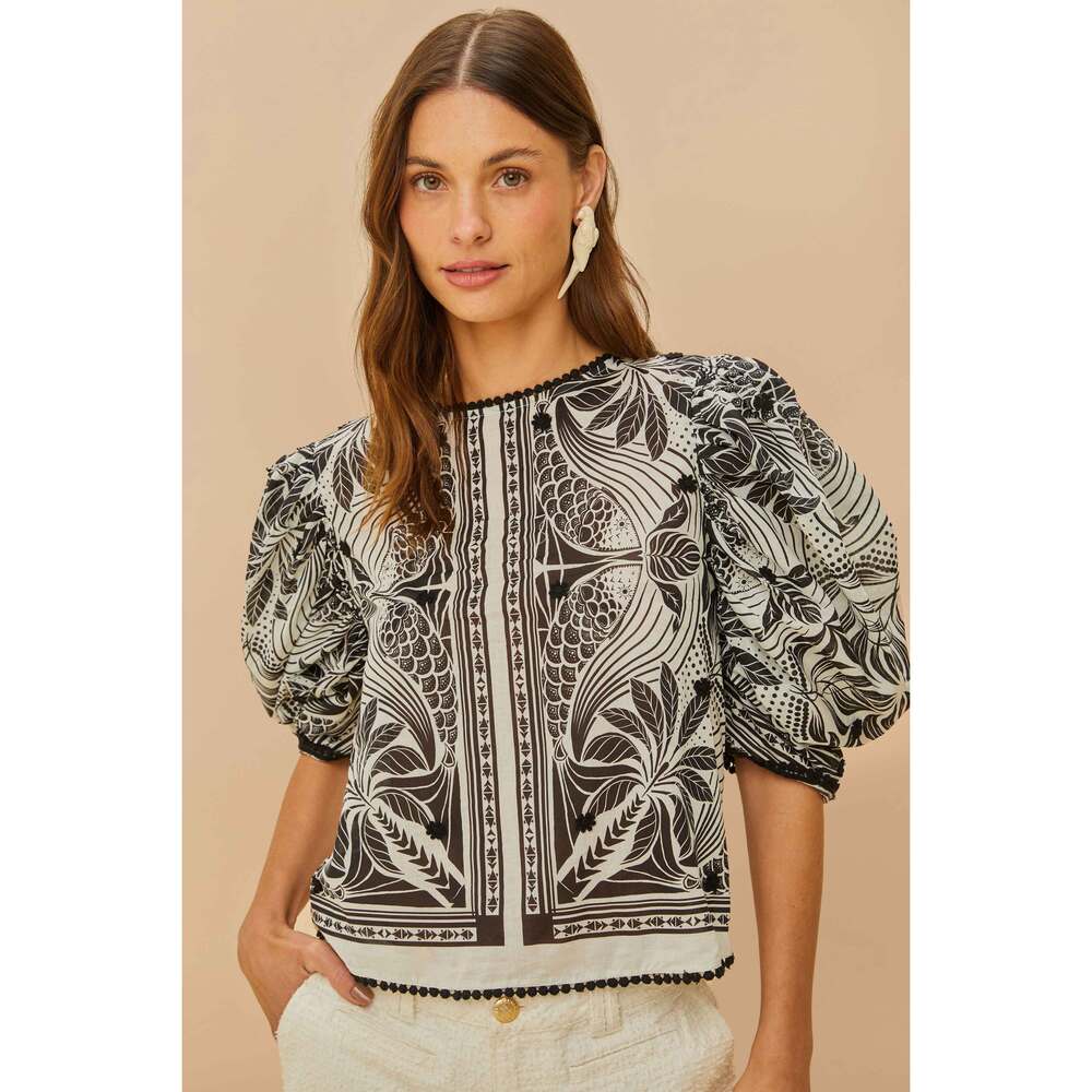 NWOT FARM RIO Off-White Monochrome Elegance Scarf Blouse
